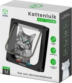 Rirri Kattenluik Met Tunnel - 4 Vergrendelingsstanden - Weersbestendig - Binnen En Buiten - Maat M - Zwart - 19 X 20 Cm -Dierenwinkel 1031x1200 1