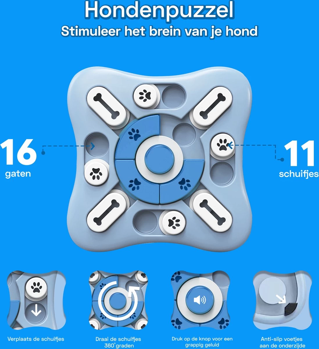 Honden Speelgoed Intelligentie – Hondenpuzzel - Interactieve Training – Voorkomt Verveling – 16 Vakjes – 11 Verplaatsbare Schuifjes - Denkspelletjes Voor Honden - Anti Schrokbak Hond – LumifyMe 7 Honden Speelgoed Intelligentie – Hondenpuzzel - Interactieve Training – Voorkomt Verveling – 16 Vakjes – 11 Verplaatsbare Schuifjes - Denkspelletjes Voor Honden - Anti Schrokbak Hond – LumifyMe - Afbeelding 5