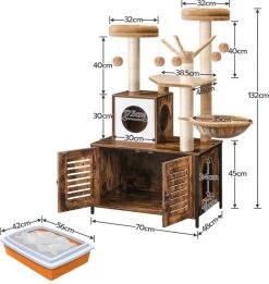 Signature Home Lola Krabpaal Met Kattenbak - Kattenbak Hangmat Mand Katten Huis - Kattenhuis Met Deur En Slot - Krabpalen Katten Huis - Kattenbakmeubel Verborgen - Alles-in-één Kattenspeelgoed Met Kattenhuis - Bruin - 70cm X 132cm X 48cm -Dierenwinkel 1136x1200 1