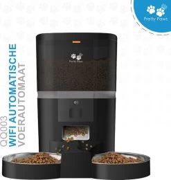 Pretty Paws QQ003 - Wifi Voermachine - Dubbele Voerbakjes - Zwart - Kat - 6L