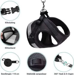 Merkloos Kattentuigje Met Looplijn | Zwart Kattenharnas | Easy Step In | Kattenriem | Kattenlijn | Kattentuig | Maat S -Dierenwinkel 1173x1200 4