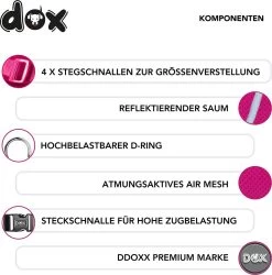 DDOXX Hondenharnas, Reflecterend, Verstelbaar, Breakaway | Borstharnas Voor Klein, Middelgroot | Hondenharnas Hond Kat Puppy Auto | Kattenharnas Puppy Harnas | Roze Roze, S -Dierenwinkel 1184x1200