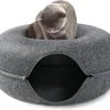 Merkloos A.K.A. Kattentunnel En Kattenmand In-1 – Kattenspeelgoed Speeltunnel Kattenhuis – Kattenhol Rond Kattenspeeltjes - Cat Cave Donut - Antraciet Vilt