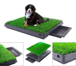 Merkloos Hondentoilet Kunstgras Met Bak - Indoor Dierentoilet - Uitneembare Opvangbak - Puppy Training Pets - Outdoor/Balkon/Tuin/Indoor Toilet - 50x64 Cm