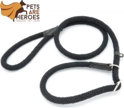 Sliplijn Met Stop - 2 Meter - Zwart - Verstevigd - Roestvrij Staal - Verstelbaar - Hondenriem - Trainingslijn Voor Honden - Touw - Touwlijn - Lijn - Made In Portugal