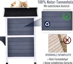 PawHut Kattenhuis Voor Buiten Kattenhut Met 2 Verdiepingen Kattenvilla, Asfaltdak, Massief Hout Grijs D30-236 20 PawHut Kattenhuis Voor Buiten Kattenhut Met 2 Verdiepingen Kattenvilla, Asfaltdak, Massief Hout Grijs D30-236 -Dierenwinkel 1200x1054 2