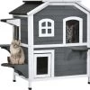 PawHut Kattenhuis Voor Buiten Kattenhut Met 2 Verdiepingen Kattenvilla, Asfaltdak, Massief Hout Grijs D30-236 1 PawHut Kattenhuis Voor Buiten Kattenhut Met 2 Verdiepingen Kattenvilla, Asfaltdak, Massief Hout Grijs D30-236 -Dierenwinkel 1200x1065
