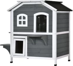 PawHut Kattenhuis Voor Buiten Kattenhut Met 2 Verdiepingen Kattenvilla, Asfaltdak, Massief Hout Grijs D30-236 18 PawHut Kattenhuis Voor Buiten Kattenhut Met 2 Verdiepingen Kattenvilla, Asfaltdak, Massief Hout Grijs D30-236 -Dierenwinkel 1200x1074 2