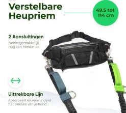 Canicross Looplijn Hond Met Heupriem Voor Hardlopen - Elastische Handsfree Hondenriem - Honden Trainingslijn - 150/200cm - Groen -Dierenwinkel 1200x1077