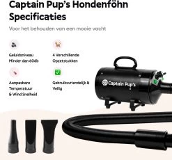 Captain Pup's Professionele Hondenföhn Met 4 Opzetstukken - Bijgeleverde Hondenborstel - Waterblazer Voor Honden - Zwart -Dierenwinkel 1200x1117 1