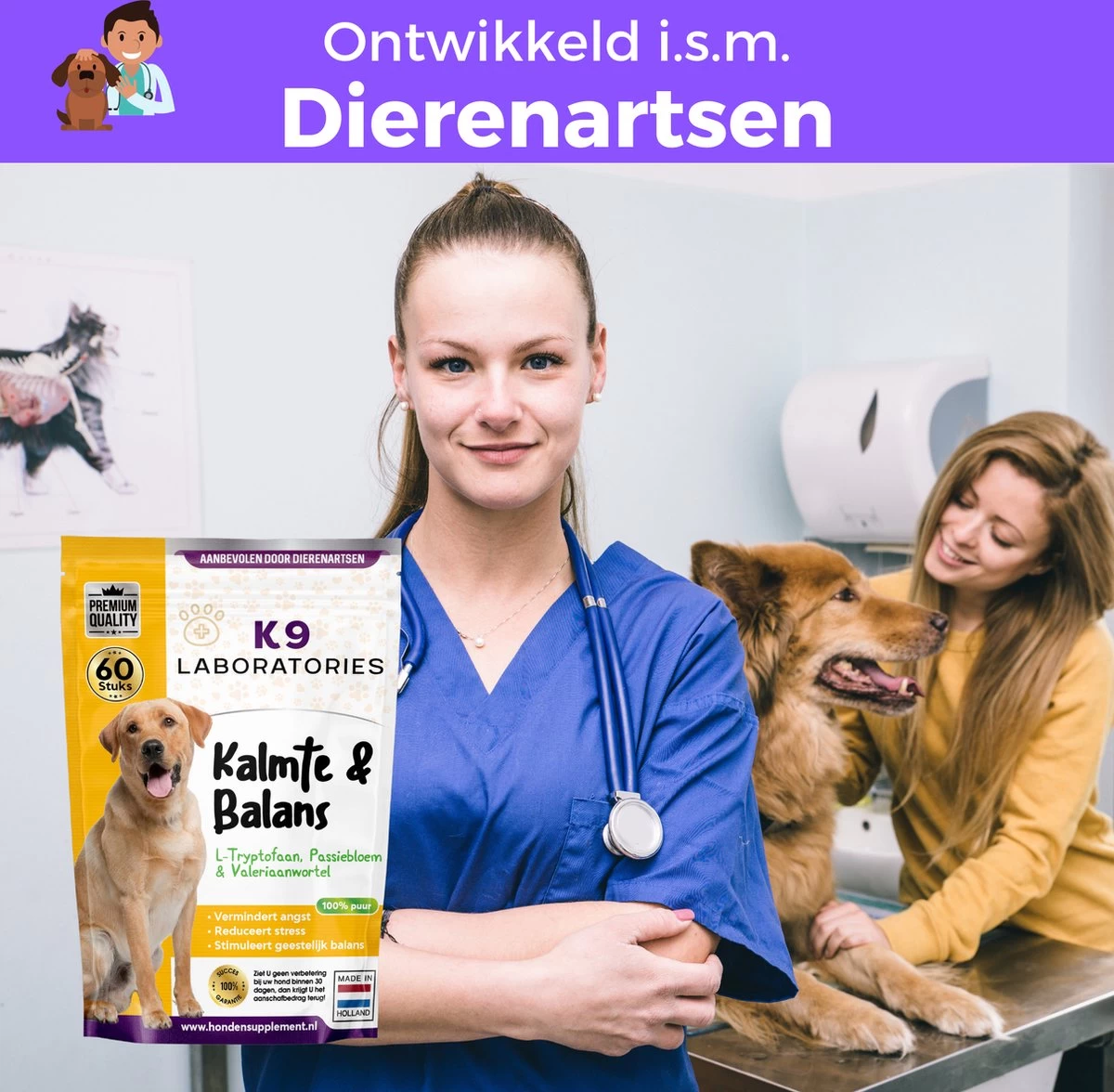 K9 Laboratories Kalmte & Balans - Hond - 60 Stuks - Bij Stress, Angst En Agressie - Ashwagandha - L-tryptofaan - Passiebloem - Valeriaanwortel - Lavendel 7 K9 Laboratories Kalmte & Balans - Hond - 60 Stuks - Bij Stress, Angst En Agressie - Ashwagandha - L-tryptofaan - Passiebloem - Valeriaanwortel - Lavendel - Afbeelding 5