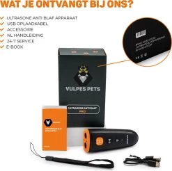 Vulpes Pets® Ultrasone Anti Blaf Apparaat – 3-in-1 Anti Blaf Apparaat Pro - Diervriendelijk & Zonder Schok - Alternatief Anti Blafband - Voor Kleine & Grote Honden - Audio - Flashlight - USB-Oplaadbaar -Dierenwinkel 1200x1195