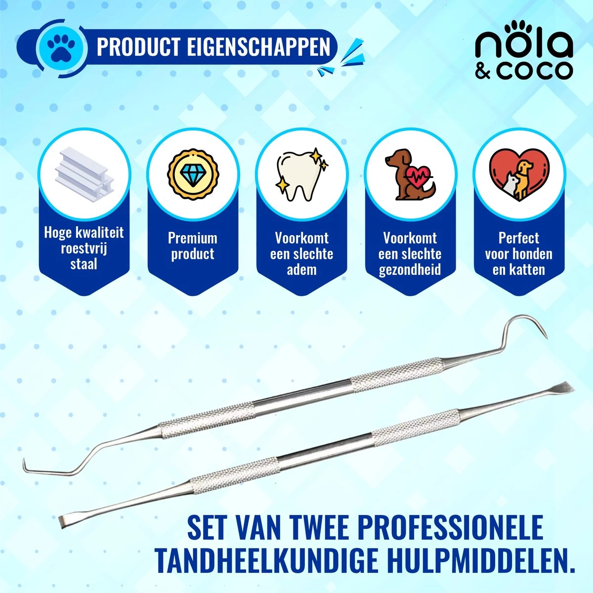 Nola & Coco® Tandsteen Verwijderaar Set Inclusief Bewaardoosje - Tandenkrabber - Set Van Twee - Hond - Kat - Tandenborstel - Tandplak Verwijderen - Tandenstoker - Honden Tanden Schoonmaken - Tandenhaakje - Gebitsreiniging 4 Nola & Coco® Tandsteen Verwijderaar Set Inclusief Bewaardoosje - Tandenkrabber - Set Van Twee - Hond - Kat - Tandenborstel - Tandplak Verwijderen - Tandenstoker - Honden Tanden Schoonmaken - Tandenhaakje - Gebitsreiniging - Afbeelding 2