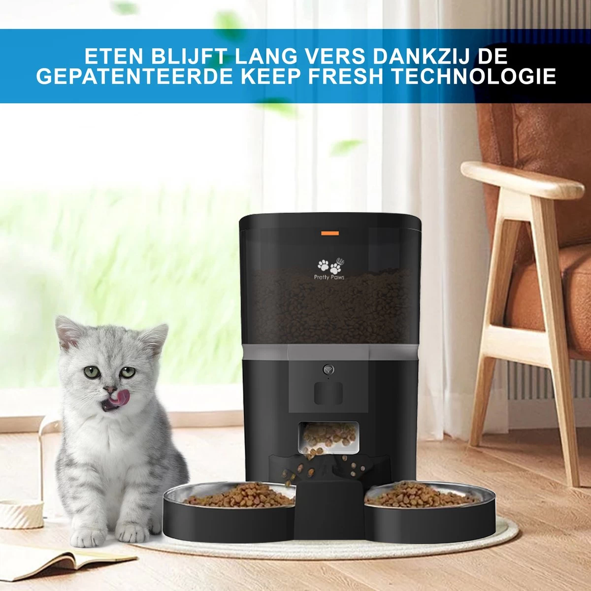 Pretty Paws QQ003 - Wifi Voermachine - Dubbele Voerbakjes - Zwart - Kat - 6L 5 Pretty Paws QQ003 - Wifi Voermachine - Dubbele Voerbakjes - Zwart - Kat - 6L - Afbeelding 3
