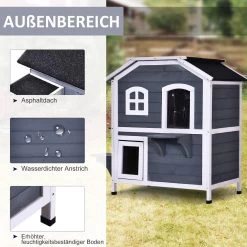 PawHut Kattenhuis Voor Buiten Kattenhut Met 2 Verdiepingen Kattenvilla, Asfaltdak, Massief Hout Grijs D30-236 21 PawHut Kattenhuis Voor Buiten Kattenhut Met 2 Verdiepingen Kattenvilla, Asfaltdak, Massief Hout Grijs D30-236 -Dierenwinkel 1200x1200 458