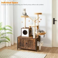 Signature Home Lola Krabpaal Met Kattenbak - Kattenbak Hangmat Mand Katten Huis - Kattenhuis Met Deur En Slot - Krabpalen Katten Huis - Kattenbakmeubel Verborgen - Alles-in-één Kattenspeelgoed Met Kattenhuis - Bruin - 70cm X 132cm X 48cm -Dierenwinkel 1200x1200 472