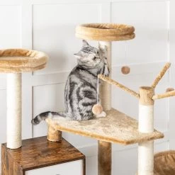 Signature Home Lola Krabpaal Met Kattenbak - Kattenbak Hangmat Mand Katten Huis - Kattenhuis Met Deur En Slot - Krabpalen Katten Huis - Kattenbakmeubel Verborgen - Alles-in-één Kattenspeelgoed Met Kattenhuis - Bruin - 70cm X 132cm X 48cm -Dierenwinkel 1200x1200 473