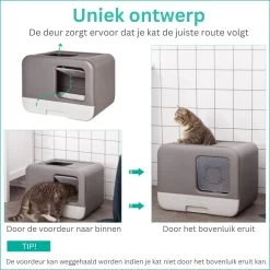 Kattenbak - 2 Uitgangen - Kattentoilet - Uitschuifbare Bodem - Met Schepje - Grijs 53 X 40 X 40 Cm -Dierenwinkel 1200x1200 520