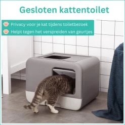 Kattenbak - 2 Uitgangen - Kattentoilet - Uitschuifbare Bodem - Met Schepje - Grijs 53 X 40 X 40 Cm -Dierenwinkel 1200x1200 521