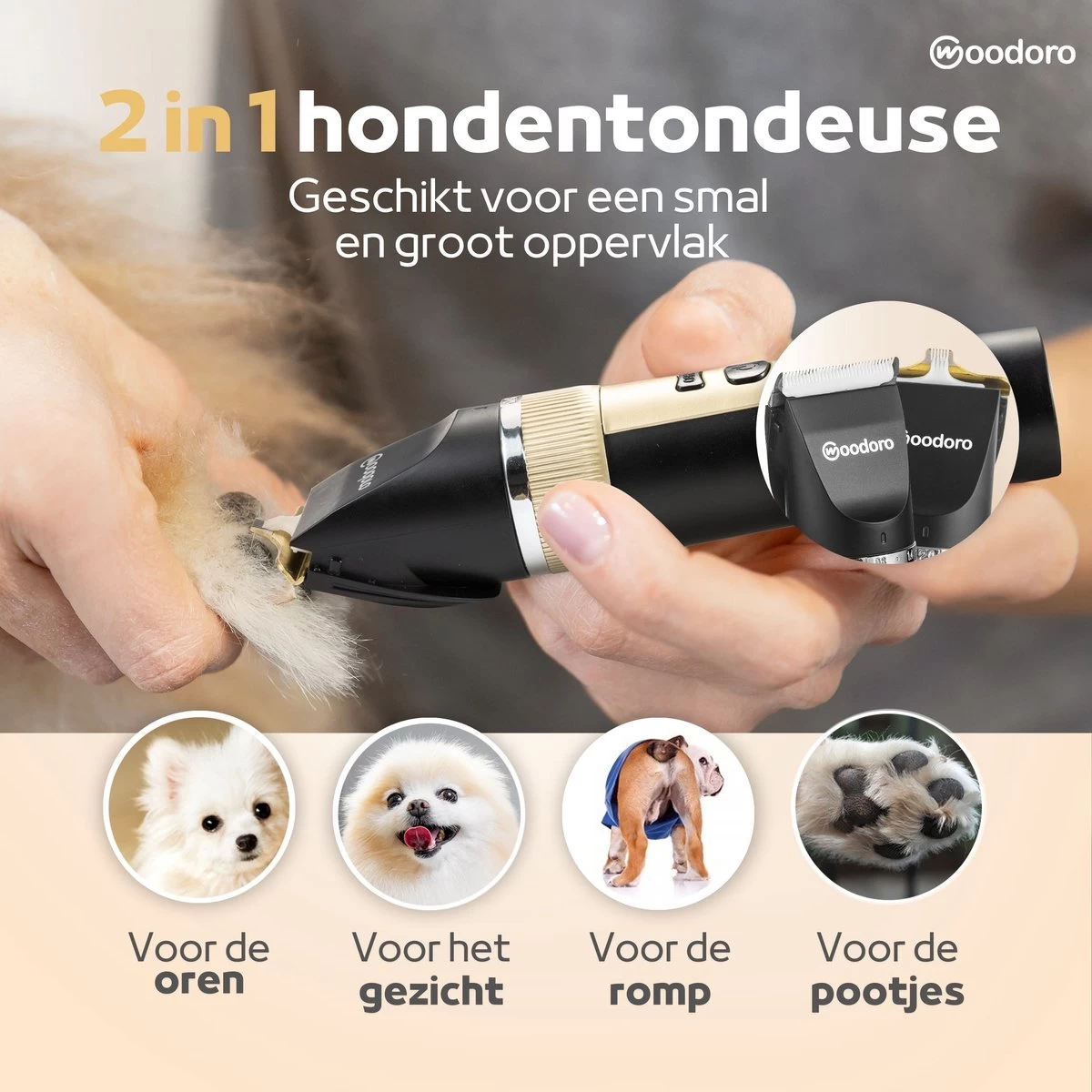 Woodoro Professionele 2-in-1 Hondentondeuse Voor Dikke Vacht – Draadloze Honden Tondeuse & Hondentrimmer – Stille Tondeuse Katten & Honden Trimset 4 Woodoro Professionele 2-in-1 Hondentondeuse Voor Dikke Vacht – Draadloze Honden Tondeuse & Hondentrimmer – Stille Tondeuse Katten & Honden Trimset - Afbeelding 2