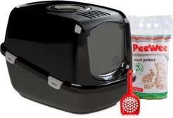 PeeWee Kattenbak XXL EcoDome Startpakket - Zwart - 66,5 X 48,5 X 46,5 Cm -Dierenwinkel 1200x820
