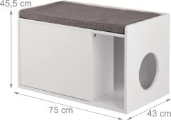 Relaxdays Kattenbak Ombouw - Met Zitkussen - Kattenhuis Wit - Kattenmeubel - Kattenkast -Dierenwinkel 1200x841