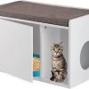 Relaxdays Kattenbak Ombouw - Met Zitkussen - Kattenhuis Wit - Kattenmeubel - Kattenkast -Dierenwinkel 1200x898 2