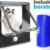 BFreshPets Kattenluik + Massageborstel - Met Tunnel - 4 Vergrendelingsstanden - Weersbestendig - Maat L - Zwart - 27 X 24 Cm