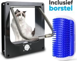 BFreshPets Kattenluik + Massageborstel - Met Tunnel - 4 Vergrendelingsstanden - Weersbestendig - Maat L - Zwart - 27 X 24 Cm