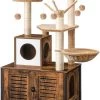 Signature Home Lola Krabpaal Met Kattenbak - Kattenbak Hangmat Mand Katten Huis - Kattenhuis Met Deur En Slot - Krabpalen Katten Huis - Kattenbakmeubel Verborgen - Alles-in-één Kattenspeelgoed Met Kattenhuis - Bruin - 70cm X 132cm X 48cm -Dierenwinkel 897x1200